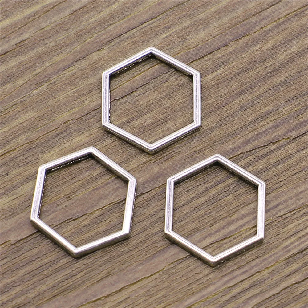 

WYSIWYG 20pcs Hexagonal Honeycomb Pendant Charms DIY Jewelry Making Jewelry Finding Antique Silver Color 15x15mm