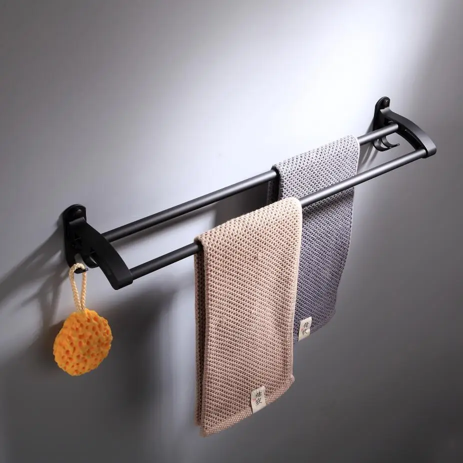 european design new style black double rod bathroom hardware pendant double rod towel rack kitchen bathroom accessories 999sg free global shipping