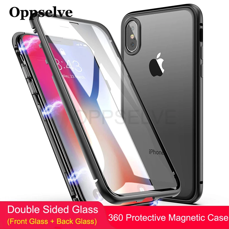360 двухсторонний Магнитный стеклянный чехол для телефона iPhone XR XS Max X
