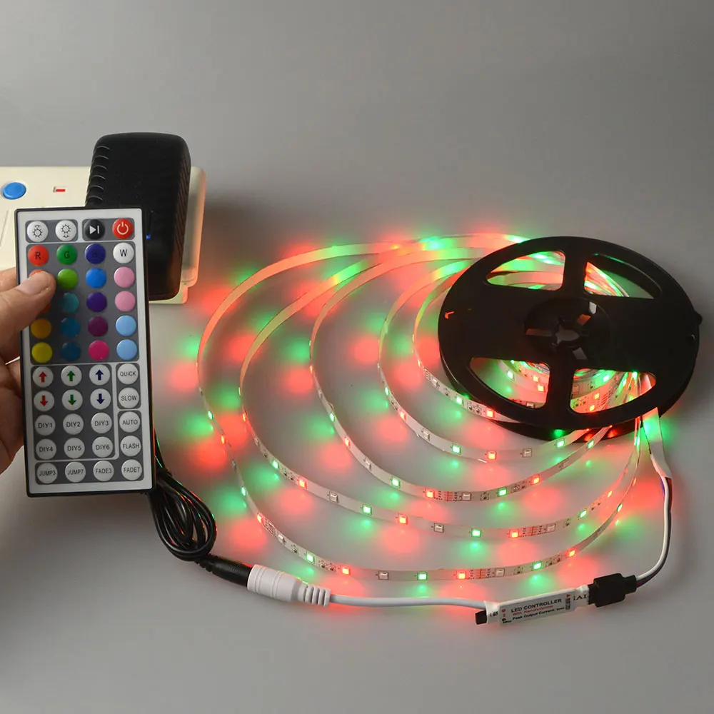 Светодиодная лента RGB 3528 SMD 1 рулон 5 м 300 светодиодов адаптер питания 12 В 3 А