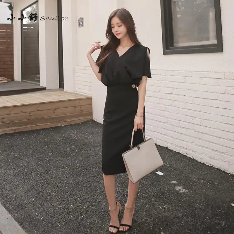 Комплект из 2 предметов Su летний черный сарафан с рукавом летучая мышь и V