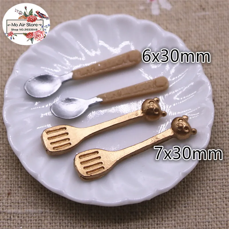 

10pcs mini tableware spoon/slice Resin Flat back Cabochon Art Supply Decoration Charm Craft