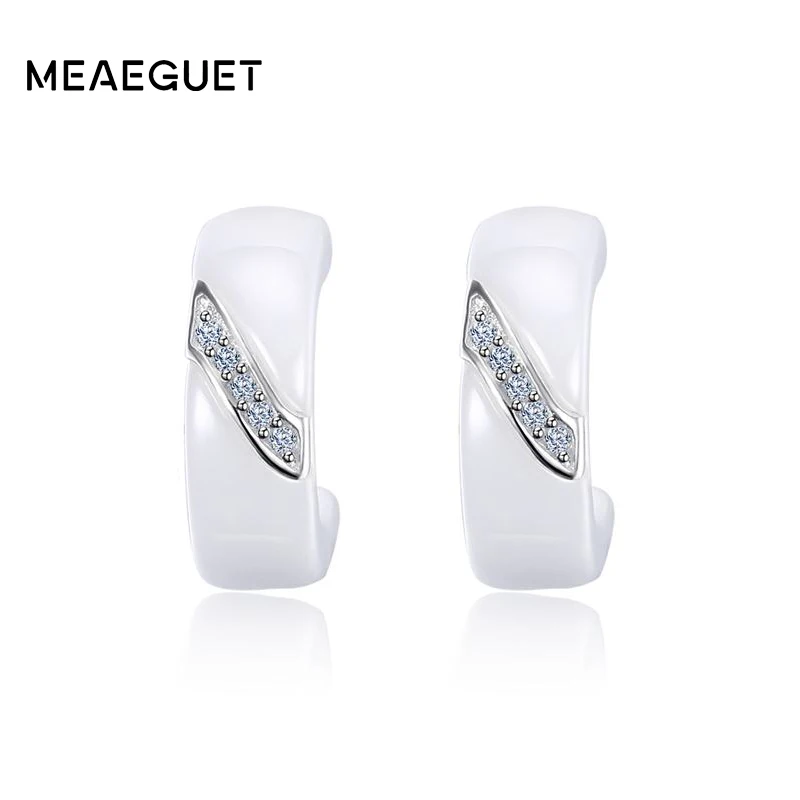 Meaeguet 925 пробы серебряные серьги с кубическим цирконием для Для женщин элегантный из белой керамики серьги-гвоздики ювелирное изделие