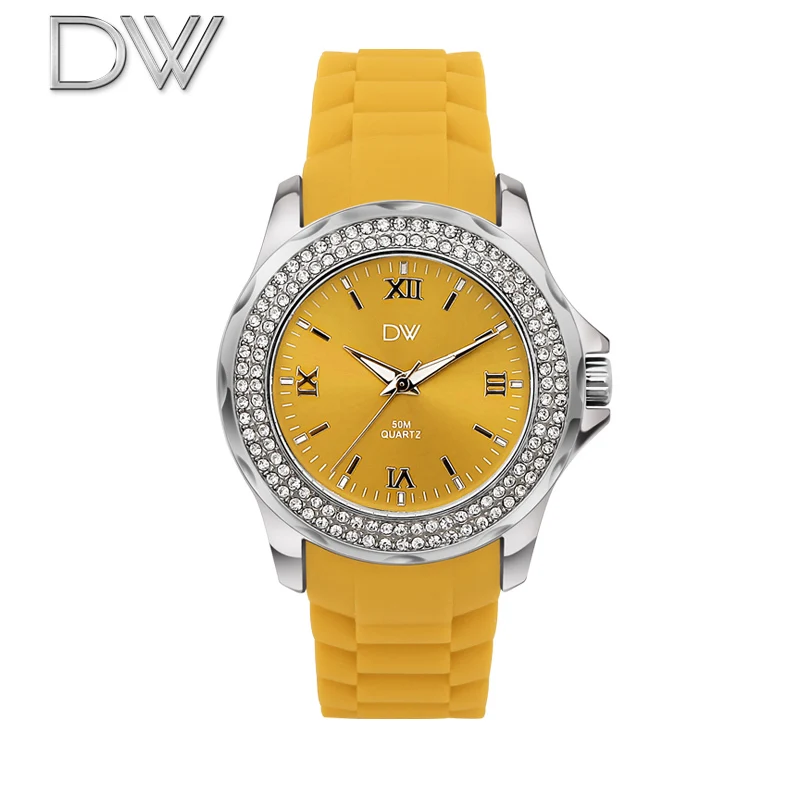 dw genuine diamond ladies colored stainless steel sports watch comfort woman Mid-Autumn Festival gift silicone band round female | Наручные