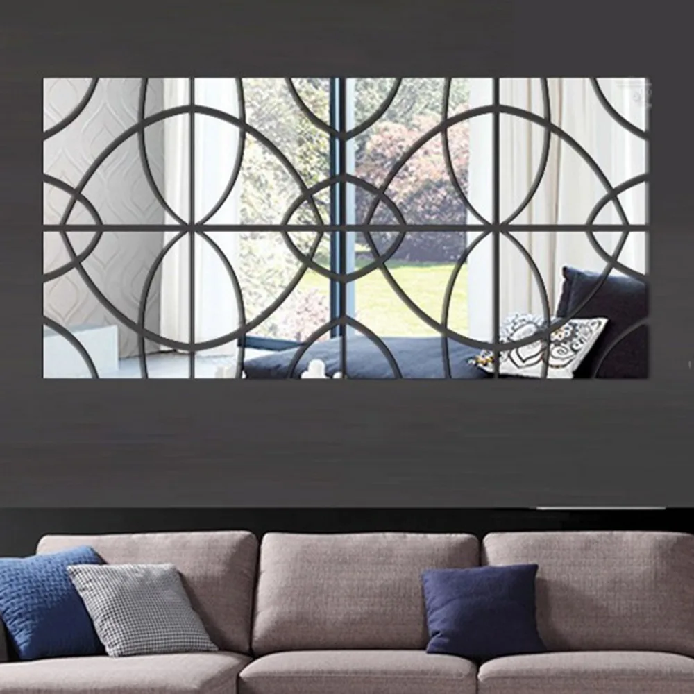 

4 Square/Set 3D Acrylic Mirror Surface Wall Sticker Abstract art Design for Room TV Wall Background Mirror Decoration Removable