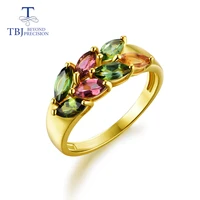 tbjtourmaline rings good multi color natural gemstone simple luxury design 925 sterling silver fashion jewelry for girl wedding