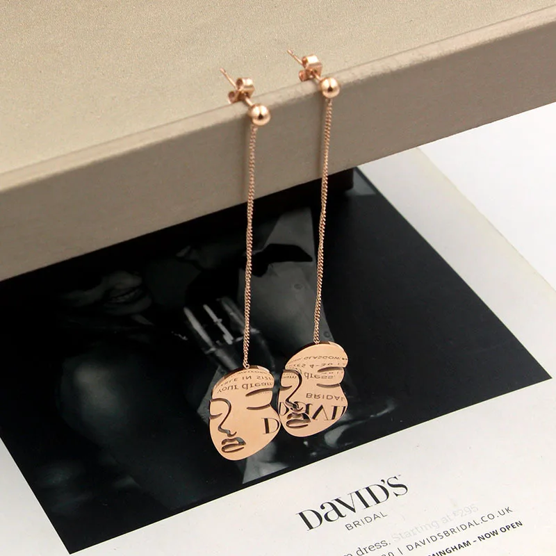 

Fashion jewelry, temperament steel ball face rose gold earrings,abstract face head earrings wholesale