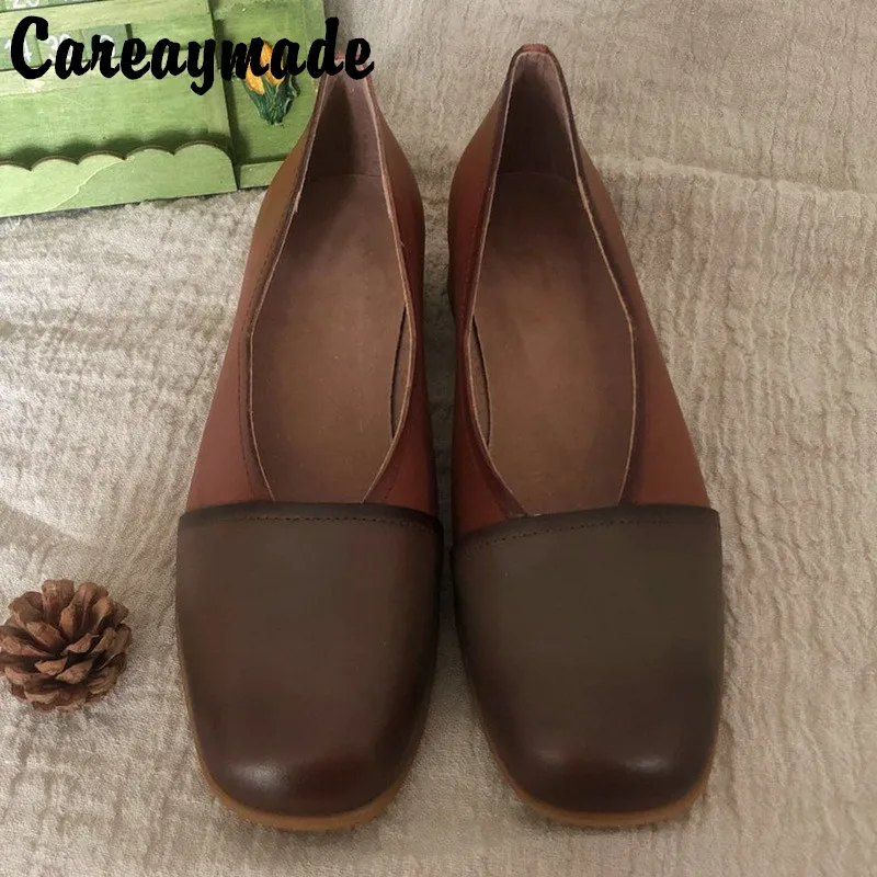 

Careaymade-Genuine leather shoes Korean small square-headed lazy shoes,comfortable literary and artistic Middle heel shoes