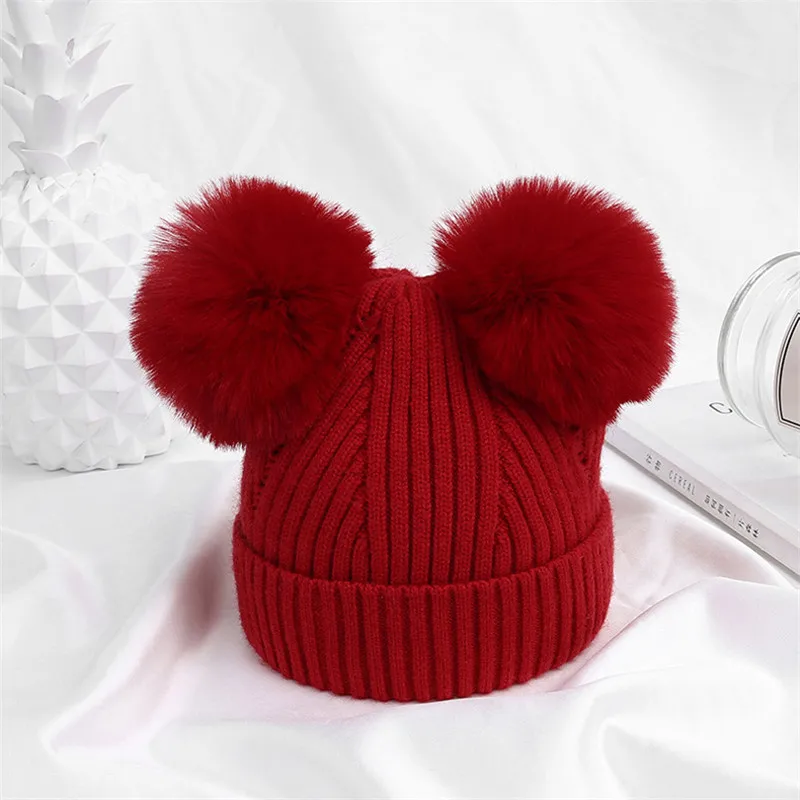 red hat Осень-зима крючком Детская шапка с шар-помпон Детский шарф-хомут для мальчиков и девочек, теплые вязаные детские шапки и шарфа для детей шапки бини шапки Кепки - Цвет: red hat