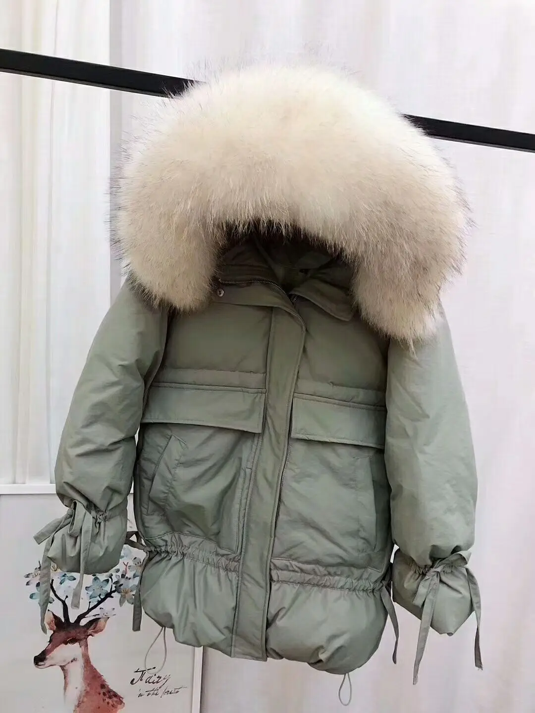 Green-big collar AYUNSUE зимняя куртка на утином пуху женская с капюшоном лисий мех воротник теплое пальто корейские женские куртки плюс размер Invierno Mujer KJ2554 - Цвет: Green-big collar