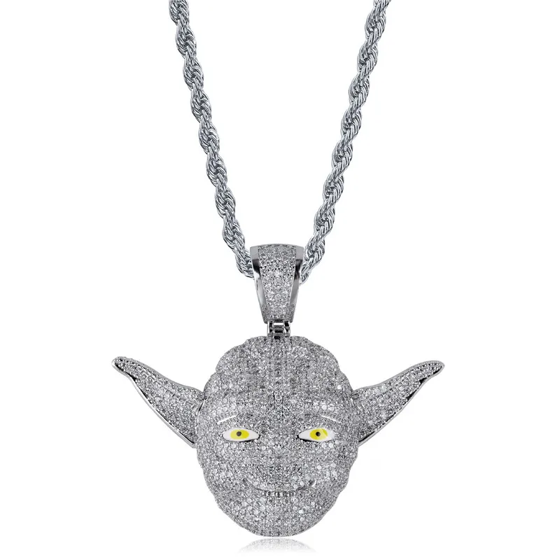 Ожерелье с кулоном Iced Out Master Yoda, Новое поступление, AAA кубический цирконий, мужское ожерелье, модные ювелирные изделия в стиле хип-хоп - Окраска металла: Имитация родиевого покрытия