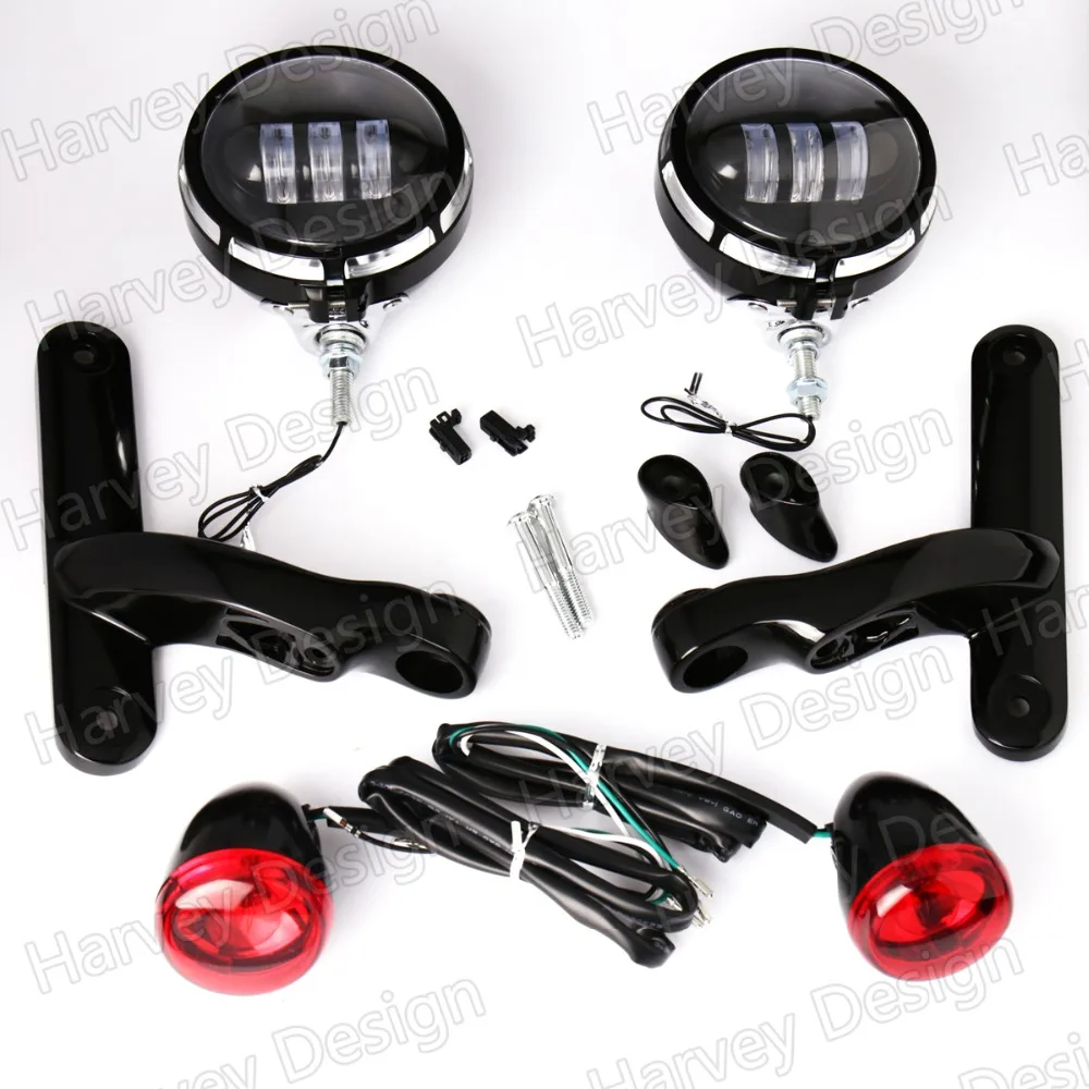 

Burst LED Auxiliary Lighting Black Brackets With Turn Signals Red Lens For Harley Street Glide Road King 08 09 10 11-16