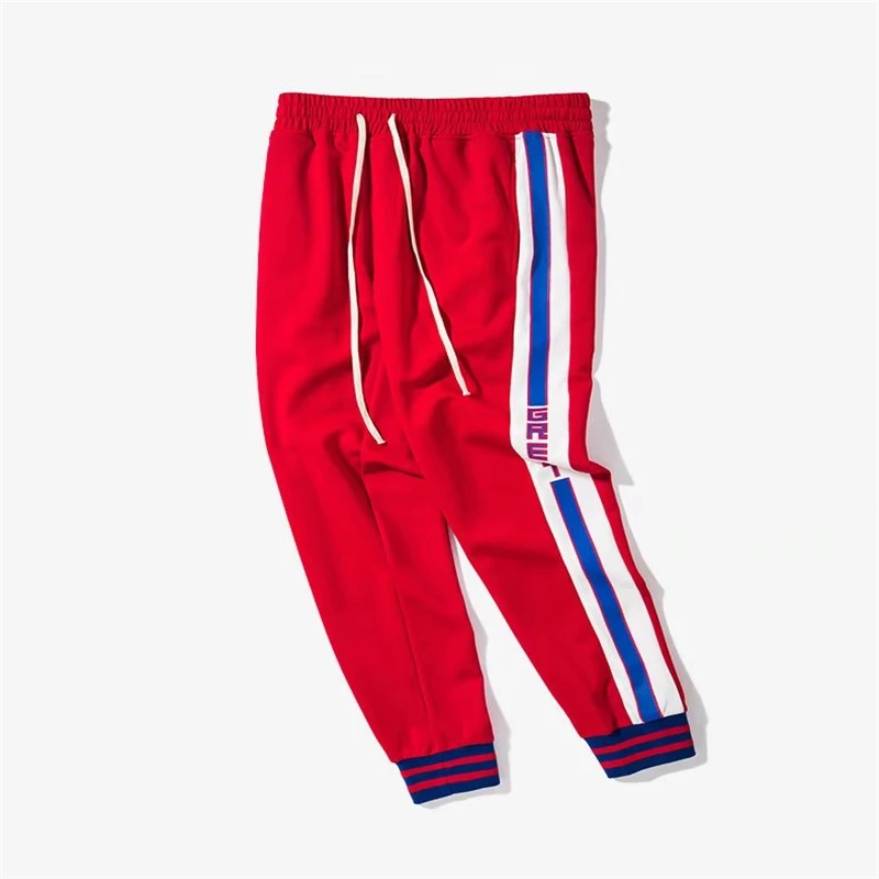 high quality 2018 Fashion Spliced pants Elastic Waist Cotton joggers Pants Men hip hop Casual sweatpants Side Plaid Pant EM153 | Мужская