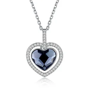 Silver Цепочка с двойным сердцем кристалл от Swarovski с 925 пробы Серебряная цепочка для женщин ювелирные украшения юбилей свадебные подарки - Цвет камня: Silver