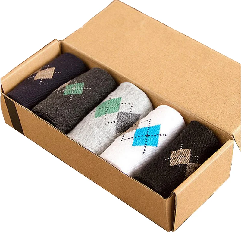 Носки мужские 5 парт/Лот Модные дышащие из полиэстера с рисунком ромба