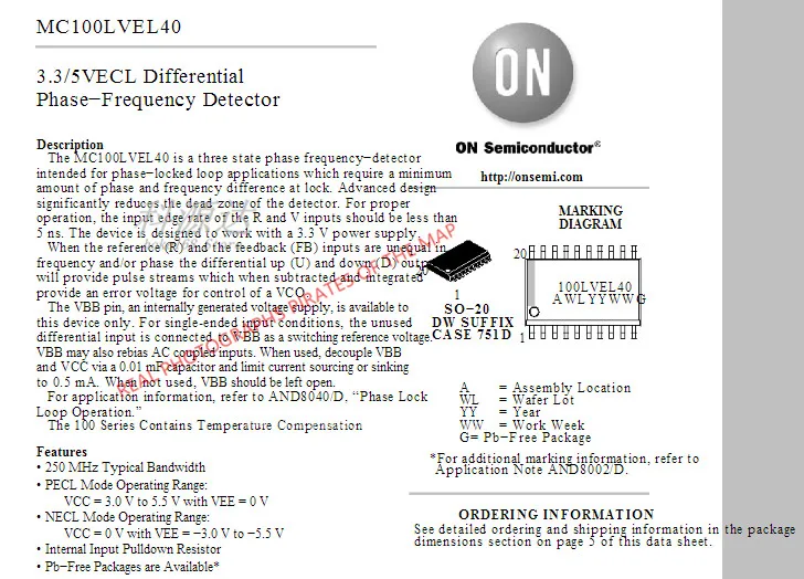 Фонарь MC100LVEL40DWR2G SOIC20 MC100LVEL40 100LVEL40 1 шт. | Электроника