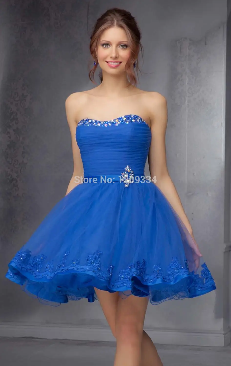 Cocktail Dresses 2015 Short A-Line Blue Ivory Tulle Strapless Lace Lovely Sweet Ball Cheap Homecoming Party Gowns | Свадьбы и