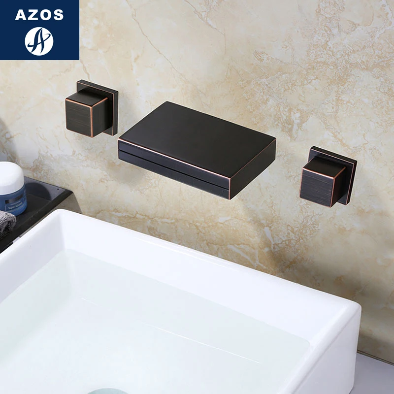 Azos In-wall Faucet Discoloration Waterfall Brass ORB Cold and Hot Switch Temperature Control LED Shower Room Basin Bathroom Cab |