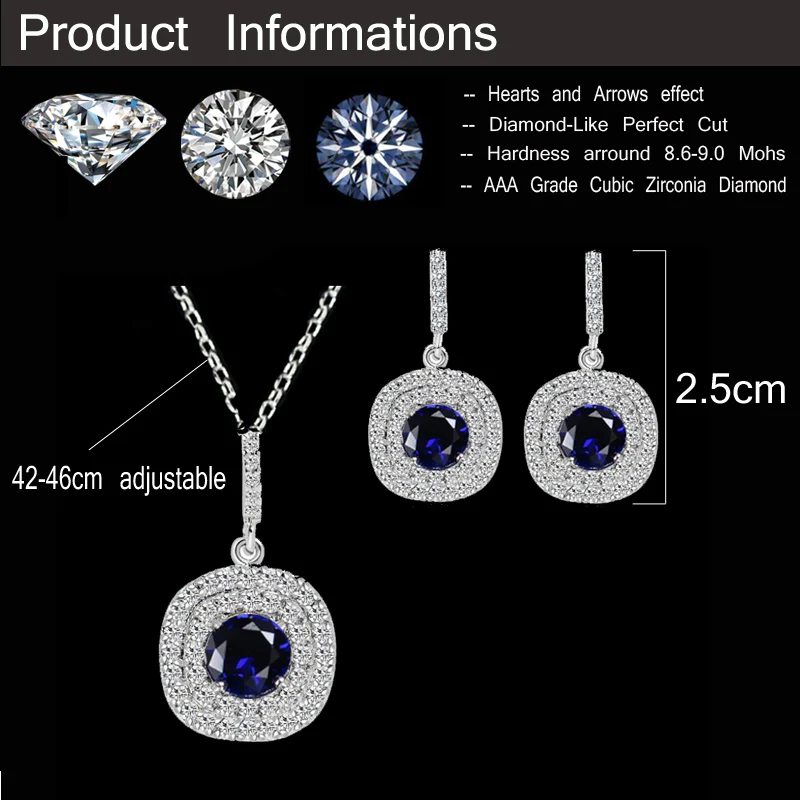 Комплект из колье и серёг с фианитом 1 25 карата|cz jewelry set|jewelry sets for womenfashion set |
