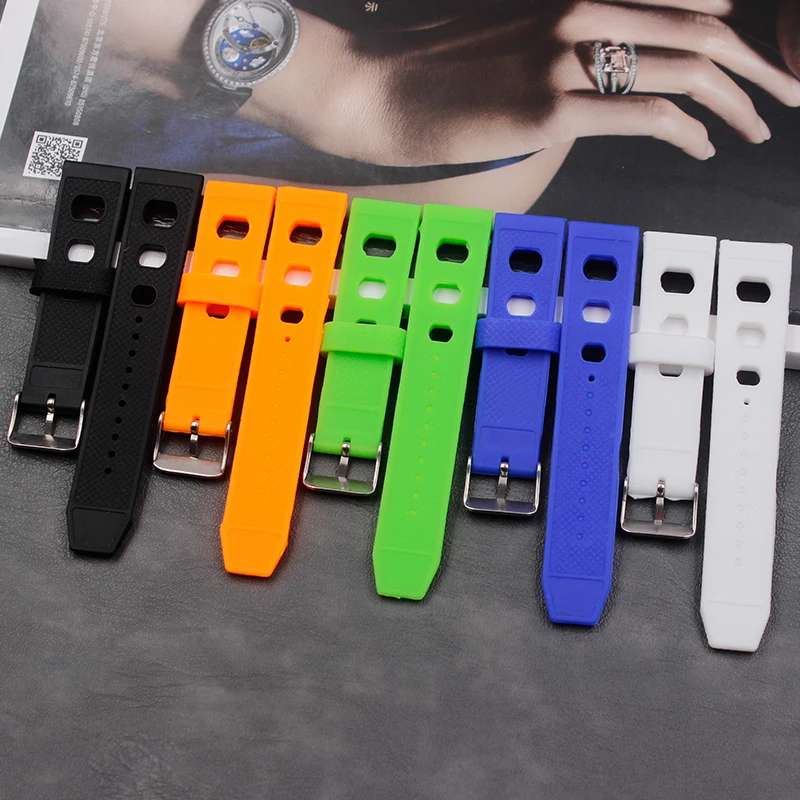 Soft silicone waterproof strap 20mm men and women sports casual flat rubber strap buckle accessories