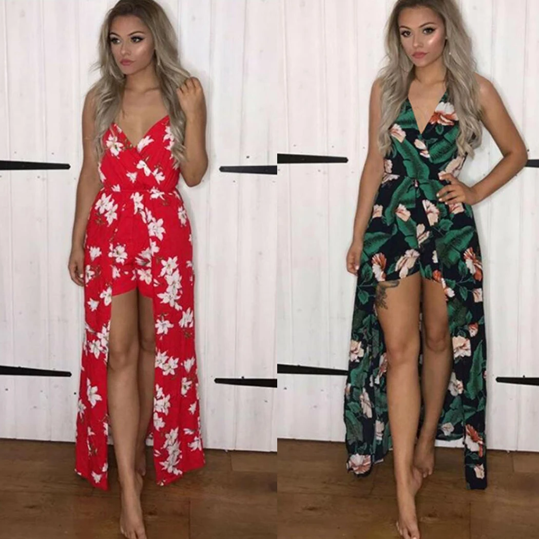 2018 пикантные Для женщин дамское летнее богемное Цветочный принт бeз рyкaвoв