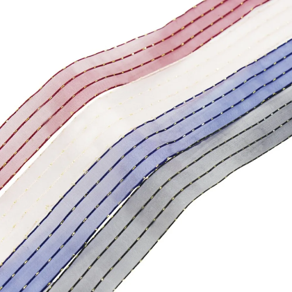 Hot Sale 2.5cm Gold Edge Stripe Snow Yarn Organza Ribbon DIY Handmade Making Wedding Christmas Party Decoration Crafts | Дом и сад
