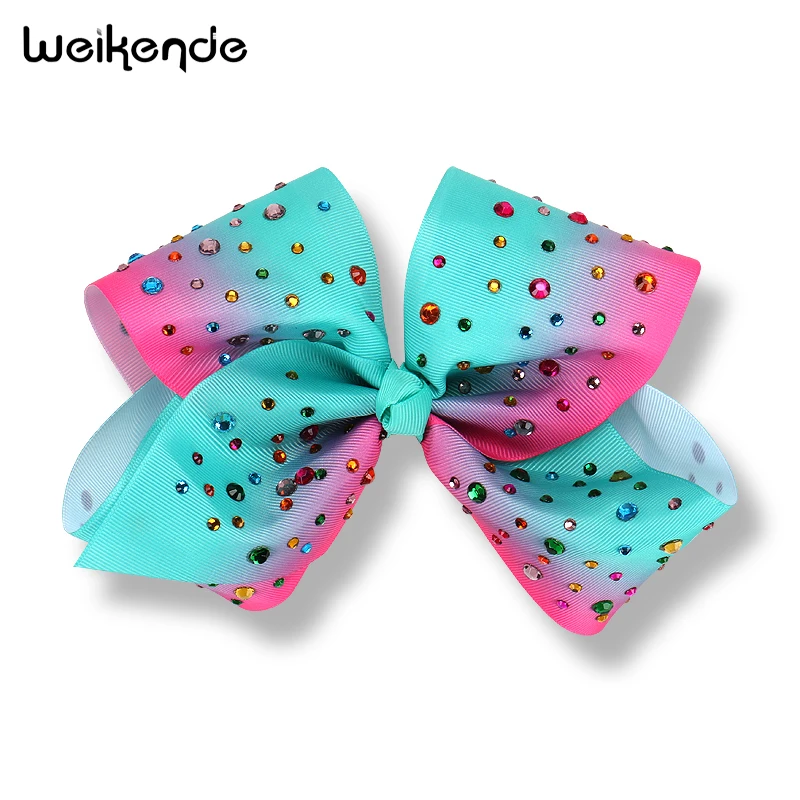 Manhattan Girls Boutique Grosgrain Hair Bows With Colorful Point Drill Clips Big Knotted Hairbow For Kids Accessories | Детская одежда