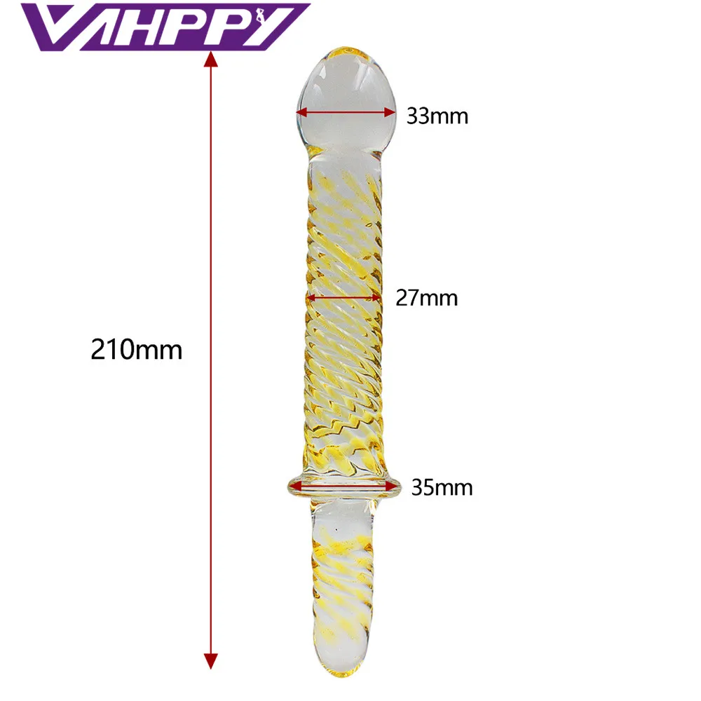 Yellow Spiral Pattern Crystal Glass Dildo Penis Anal plug Sex toys For Women men GAY Masturbation Massage Adult Shop |