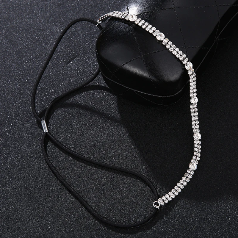 Simple Design Handmade Bridal Crystal Elastic Headband Rhinestone Wedding Party Hairband For Women Girls Head Chain Wholesale | Украшения и
