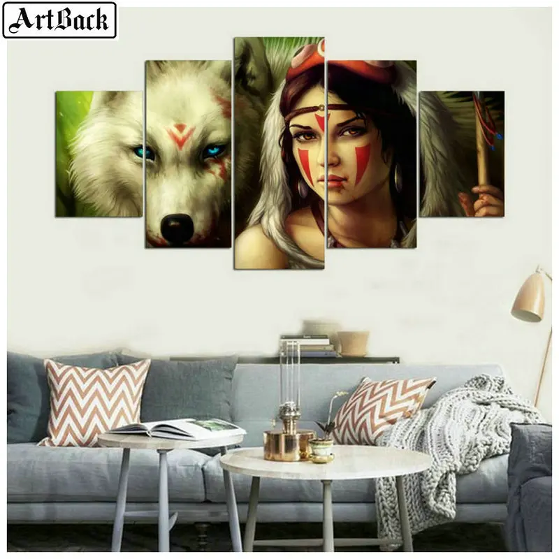 5 заклинание алмазов картина волк женщина в индийском стиле полная квадратная