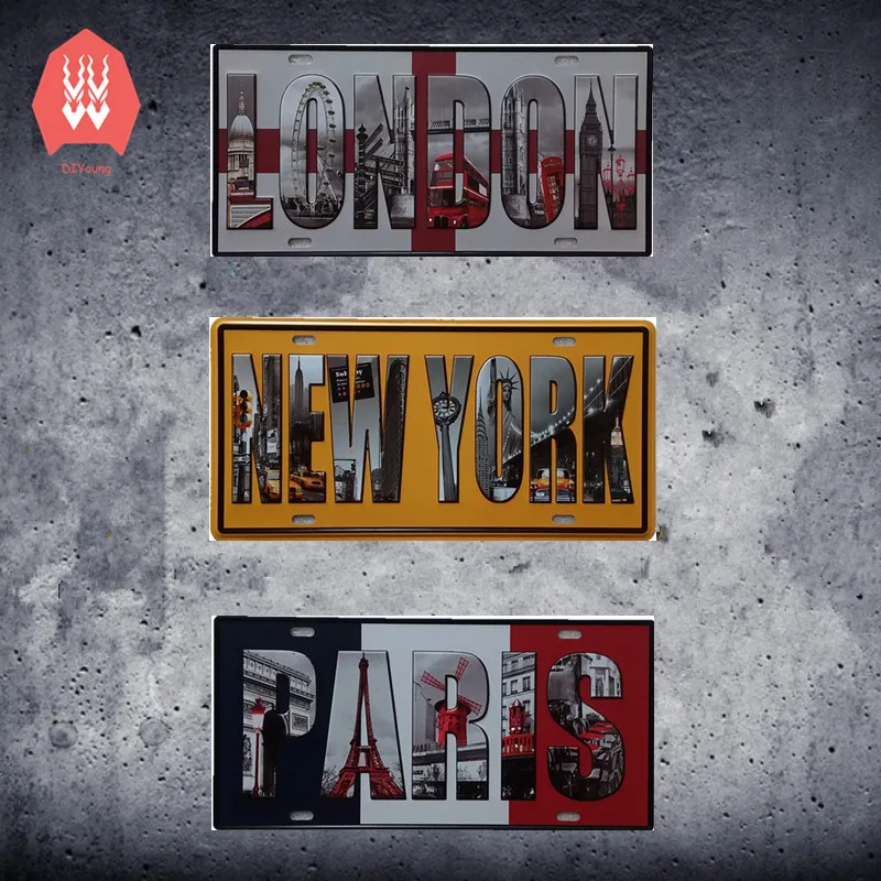 Европейский город Нью-Йорк Париж London номерные знаки Ретро Металл подписывает