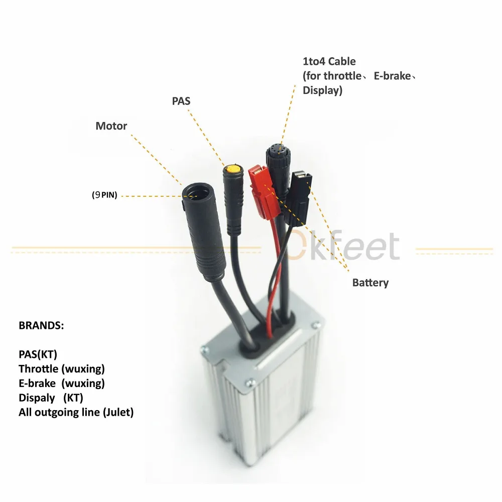Okfeet 36 V/48 V 350W 36 V/48V17A контроллер электровелосипеда Стандартный синусоидальный сигнал весь Водонепроницаемые кабель серии KT Поддержка ЖК-дисплей Conversion Kit