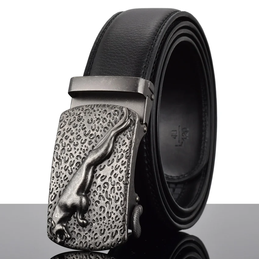 WOWTIGER Fashion Designer Belts for Men Sliding Buckle Ratchet Luxury Genuine 3.5cm Leather Belt Automatic ceinture homme