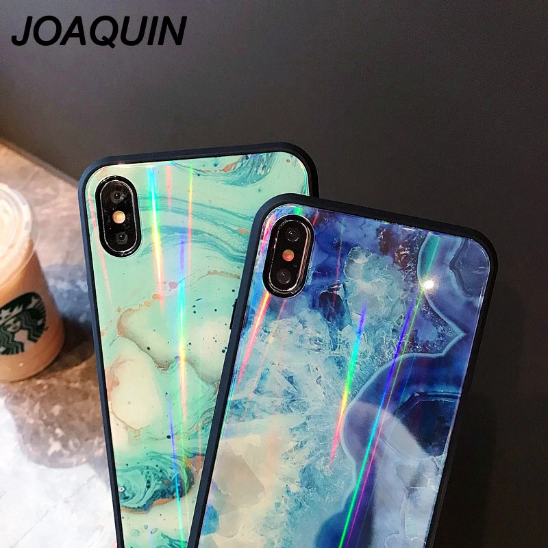 Синие мраморные упрочненные стеклянные Чехлы для apple iphone 6 S plus 7 8 X XR XS MAX laser Blu-Ray phone