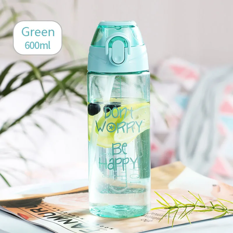 Green B Спортивная бутылка для воды с соломинкой, уличные бутылки для детей, с крышкой, для пеших прогулок, кемпинга, пластиковая детская, женская, моя бутылка большой емкости H1203 - Цвет: Green B