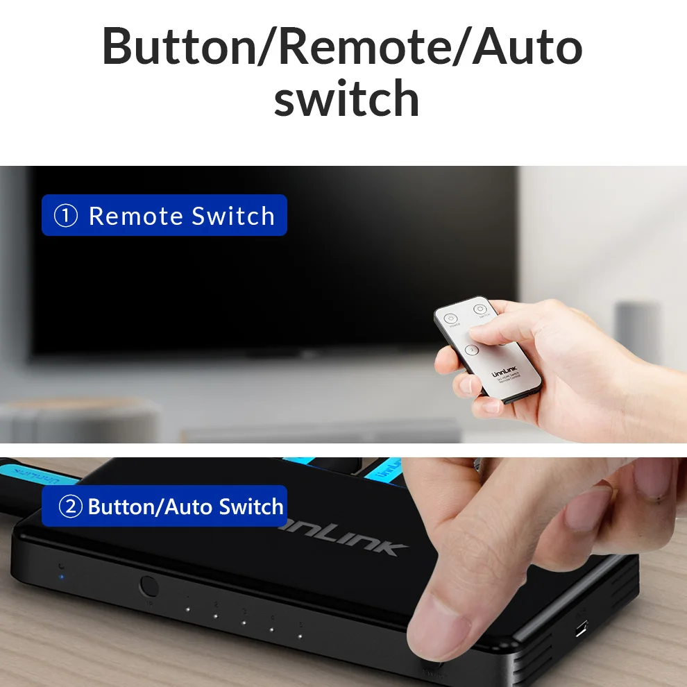 Unnlink HD mi Switch 5x1 HD mi 2,0 UHD4K@ 60 Гц RGB4: 4: 4 HDCP 2,2 HDR 5 в 1 выход для smart tv mi box3 ps4pro xbox one x/s проектор