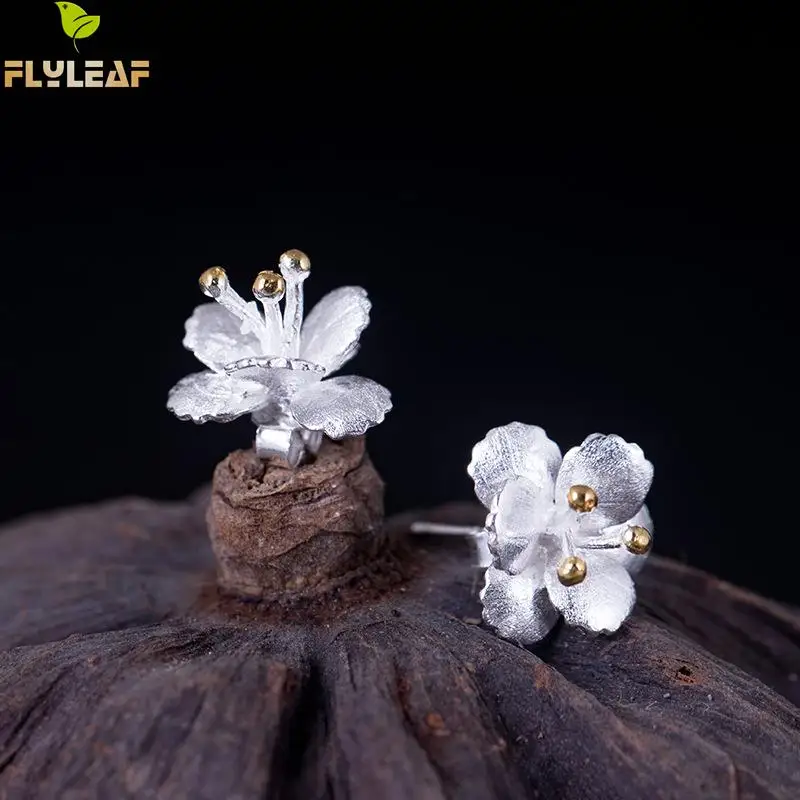 Женские серьги гвоздики Flyleaf Винтажные из серебра 100% пробы золотого цвета в