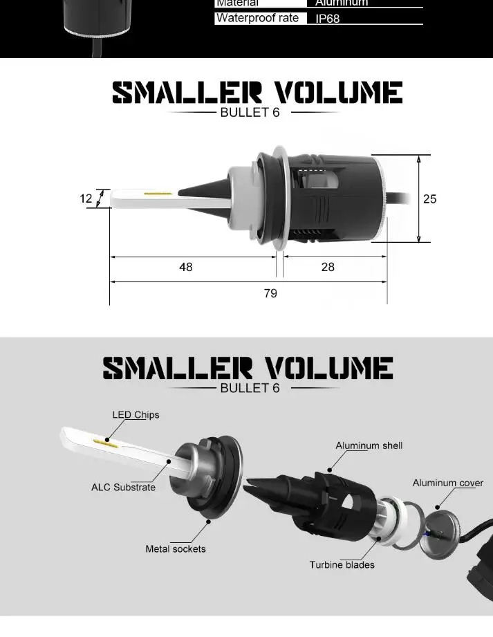 1 комплект H7 Bullet B6 светодиодный для переоборудования фар 42 Вт 5200LM CSP Y11 чипы все в