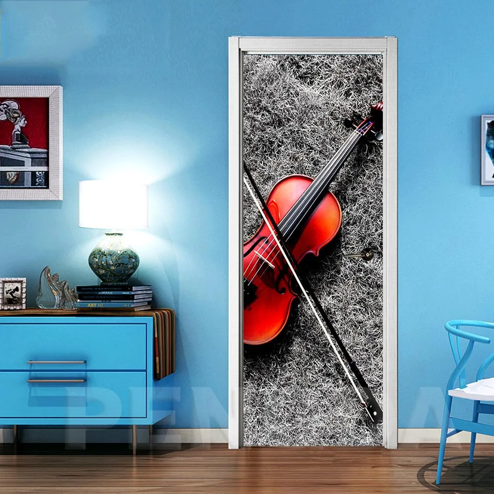 Diy художественные наклейки для дома двери скрипки 3D Самоклеящиеся музыкальные