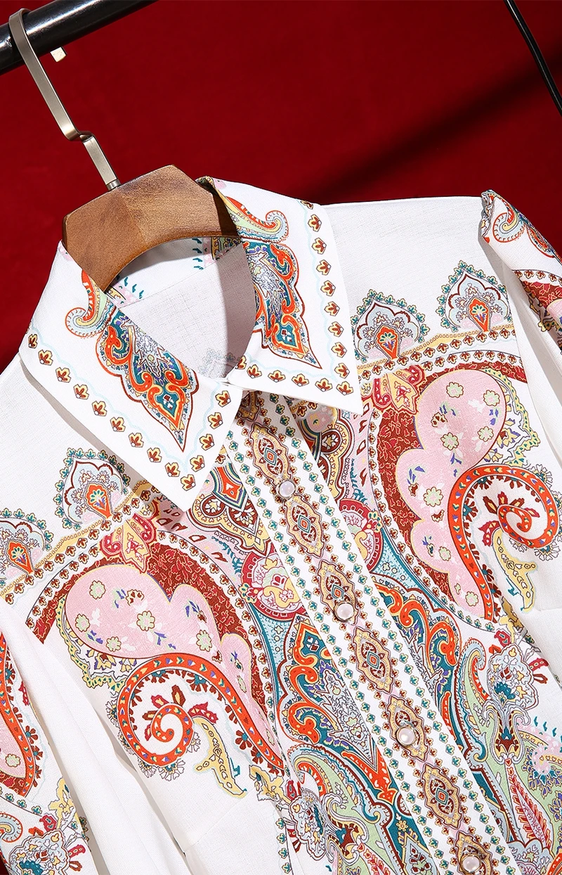 Red RoosaRosee, Женский цветочный принт, рукав-фонарик, отложной воротник, блузка+ шорты+ пояс, костюм для отдыха, комплект из двух предметов, рубашка