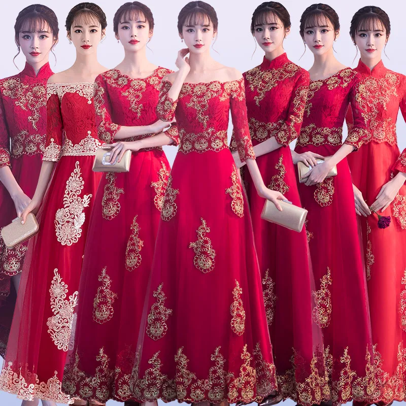 Новое поступление женское Красное Кружевное платье Qipao классическое свадебное
