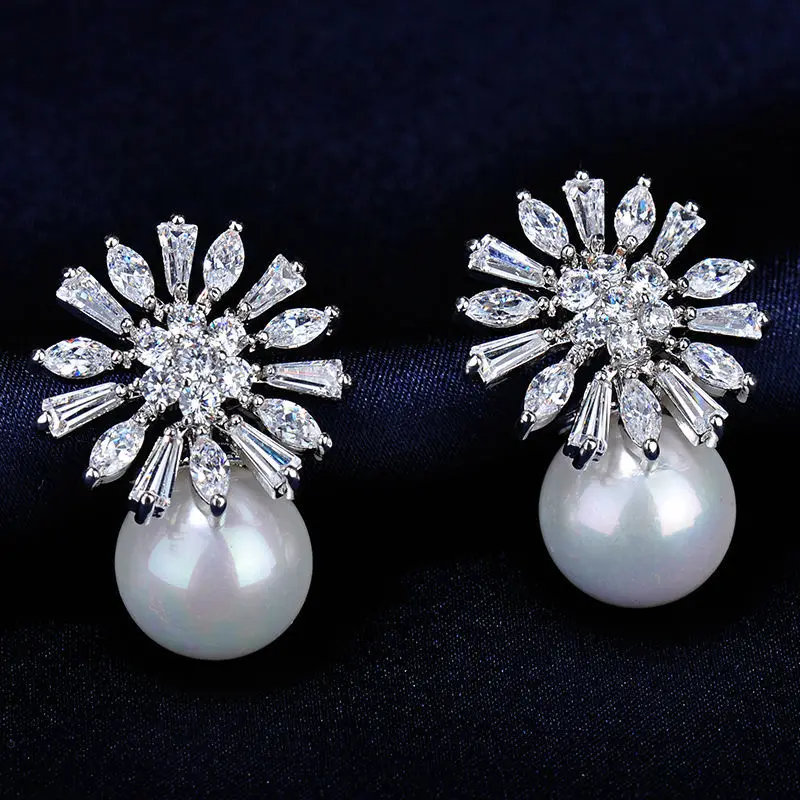 Серьги гвоздики с пресноводным жемчугом в форме цветка|silver plated|silver silverstud earrings silver