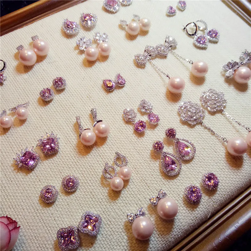 Серьги из серебра S925 пробы с натуральным жемчугом и фианитом|aretes vintage|aretes crystal |