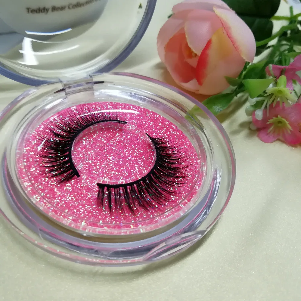 

6 Pairs 3D Strip Silk Lashes Glitter Packaging Customized logo Beauty package Fake 3D Mink Strip Lash Free Shipping