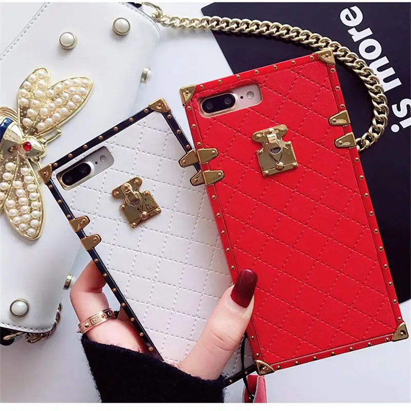 LUDI Europe Geometric Pattern Gold Button PU Phone Case For iphone 7 for X 6S 6 8 Plus Back Cover Luxury Fashion |