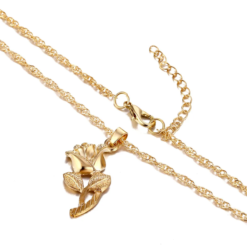 FAMSHIN богемное золотистое серебряное ожерелье с цветком розы для женщин