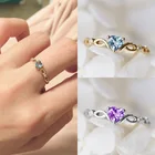 Кольцо с кристаллом циркона женское, кольцо с синим фиолетовым кристаллом в форме сердца, Свадьба Помолвка Ювелирные изделия