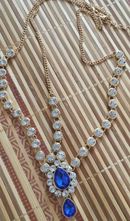 gold and half blue Ручной Работы Kundan синие камни волос цепь для головы цепи свадебные украшения - Окраска металла: gold and half blue