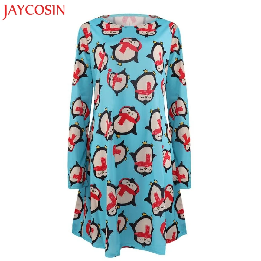 

JAYCOSIN Women Fashion Long Sleeve Christmas Print Casual Elegant Dresses z0821