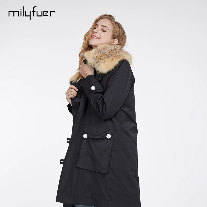 Milyfuer Длинные зимняя куртка Для женщин натуральный красный Фокс меховой воротник
